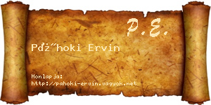 Páhoki Ervin névjegykártya